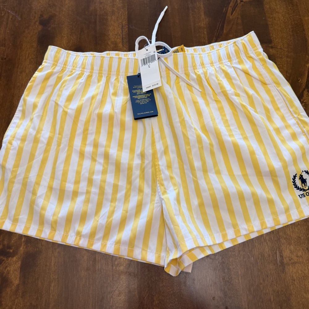 Polo Ralph Lauren women’s US Open 2025 Yellow Stripe Cotton Shorts Large NWT